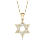 Pave-Set Lab-Grown Diamond Men's Star of David Pendant in yellow gold with sparkling diamonds.