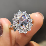 Oval Rose Cut Engagement Ring In Cluster Halo Style