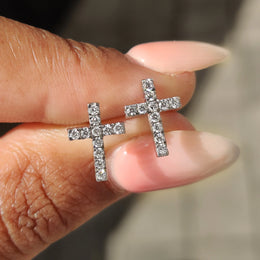 Round Cut Diamond Cross Earrings