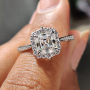 Asscher Cut Moissanite Ring In Tapered Pave Band