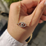 Round Cut Eye Shape Blue Diamond Pendant With Chain