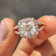 Cushion Cut Moissanite ring With Split Pave Setting