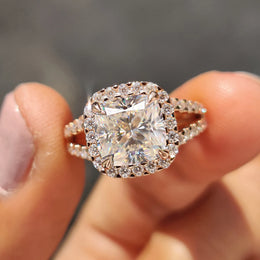 Cushion Cut Moissanite ring With Split Pave Setting