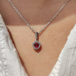 Ruby Heart Pendant With Halo Style In White Gold