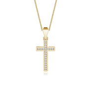 Pave-Set Lab-Grown Diamond Men's Cross Pendant on a gold chain, showcasing elegant design and sparkling diamonds.