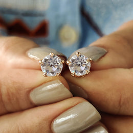 Round Old European Cut Stud Earrings In Screw Back