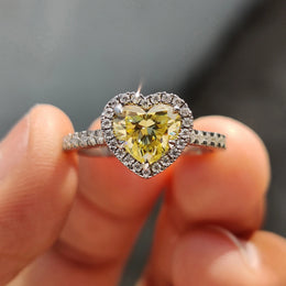 Halo Set Canary Yellow Heart Cut Engagement Ring
