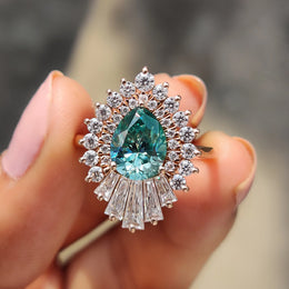 Pear Shaped Engagement Ring In Cyan Blue Stone