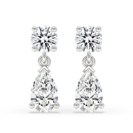 White Gold Drop Earrings - Pear & Round Diamond