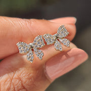 Round Cut Diamond Gold Bow Earrings