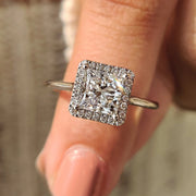White Gold Halo Princess Cut Engagement Ring