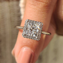 White Gold Halo Princess Cut Engagement Ring