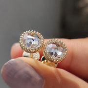 Round Rose Cut Moissanite Earrings In Milgrain Setting