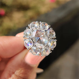 Oval Rose Cut Engagement Ring with Halo Cluster