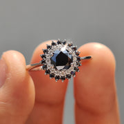 Tapered Shank Black Round Cut Ring