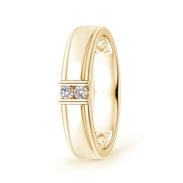 Channel Grooved Diamond Two Stone Wedding Ring