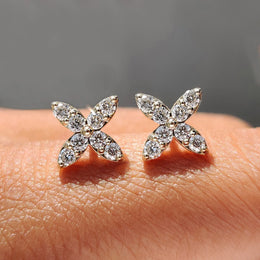 Round Cut Diamond Flower Stud Earrings
