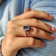 Blue Emerald Cut Engagement Ring In Muse Style