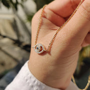 Round Cut Eye Shape Blue Diamond Pendant With Chain