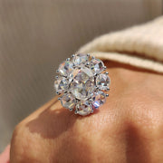Oval Rose Cut Engagement Ring with Halo Cluster