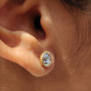 Round Rose Cut Moissanite Earrings In Milgrain Setting