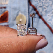 Radiant Cut Moissanite Earrings with Stud Design