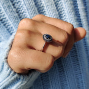 Tapered Shank Black Round Cut Ring