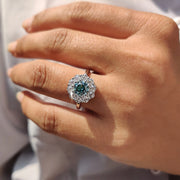 Cluster Engagement Ring With Round OEC Cut Moissanite