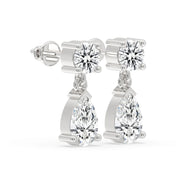 White Gold Drop Earrings - Pear & Round Diamond