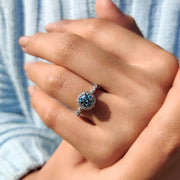 Cyan Blue Round Cut Halo Ring