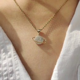 Round Diamond Gold Saturn Pendant