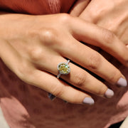 Yellow Oval Cut Engagement Ring With Halo Pave Setting