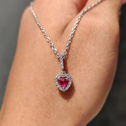 Ruby Heart Pendant With Halo Style In White Gold
