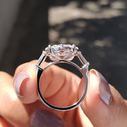 Round 3 Stone Moissanite Ring With Halo Style