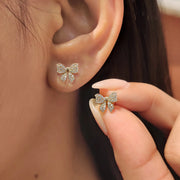Round Cut Diamond Gold Bow Earrings