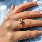 Halo Set Canary Yellow Heart Cut Engagement Ring