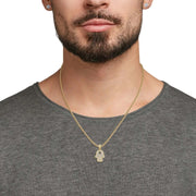 Pave-Set Lab-Grown Diamond Men’s Hamsa Pendant worn by a man, showcasing its elegant design and brilliant sparkle.