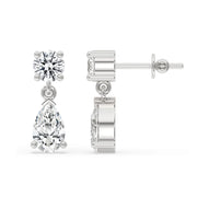 White Gold Drop Earrings - Pear & Round Diamond