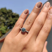 Cyan Blue Round Cut Halo Ring