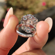 Oval Rose Cut Engagement Ring with Halo Cluster