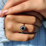 Tapered Shank Black Round Cut Ring