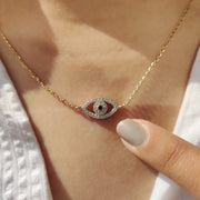 Round Cut Eye Shape Blue Diamond Pendant With Chain