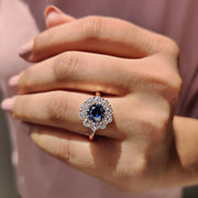 Blue Round Old European Cut Ring In Cluster Design