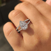Pear Cut Split Shank Diamond Ring With Cathedral Setting