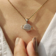Round Diamond Gold Saturn Pendant