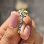 Halo Set Canary Yellow Heart Cut Engagement Ring