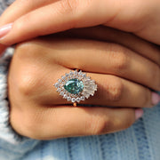 Pear Shaped Engagement Ring In Cyan Blue Stone