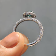 Cyan Blue Round Cut Halo Ring