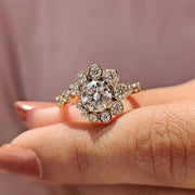 Bezel Set Round Halo Engagement Ring In Yellow Gold