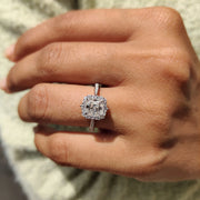 Asscher Cut Moissanite Ring In Tapered Pave Band